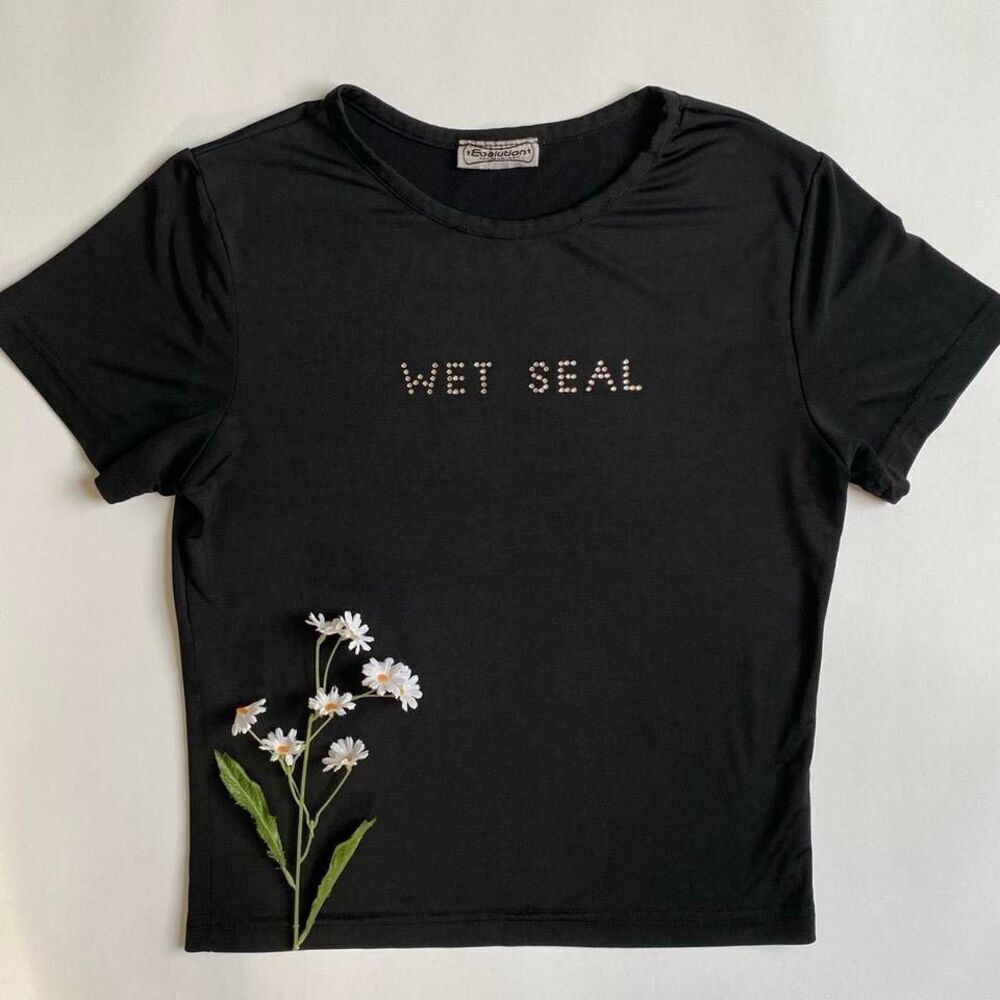 Vintage black bedazzled baby tee
